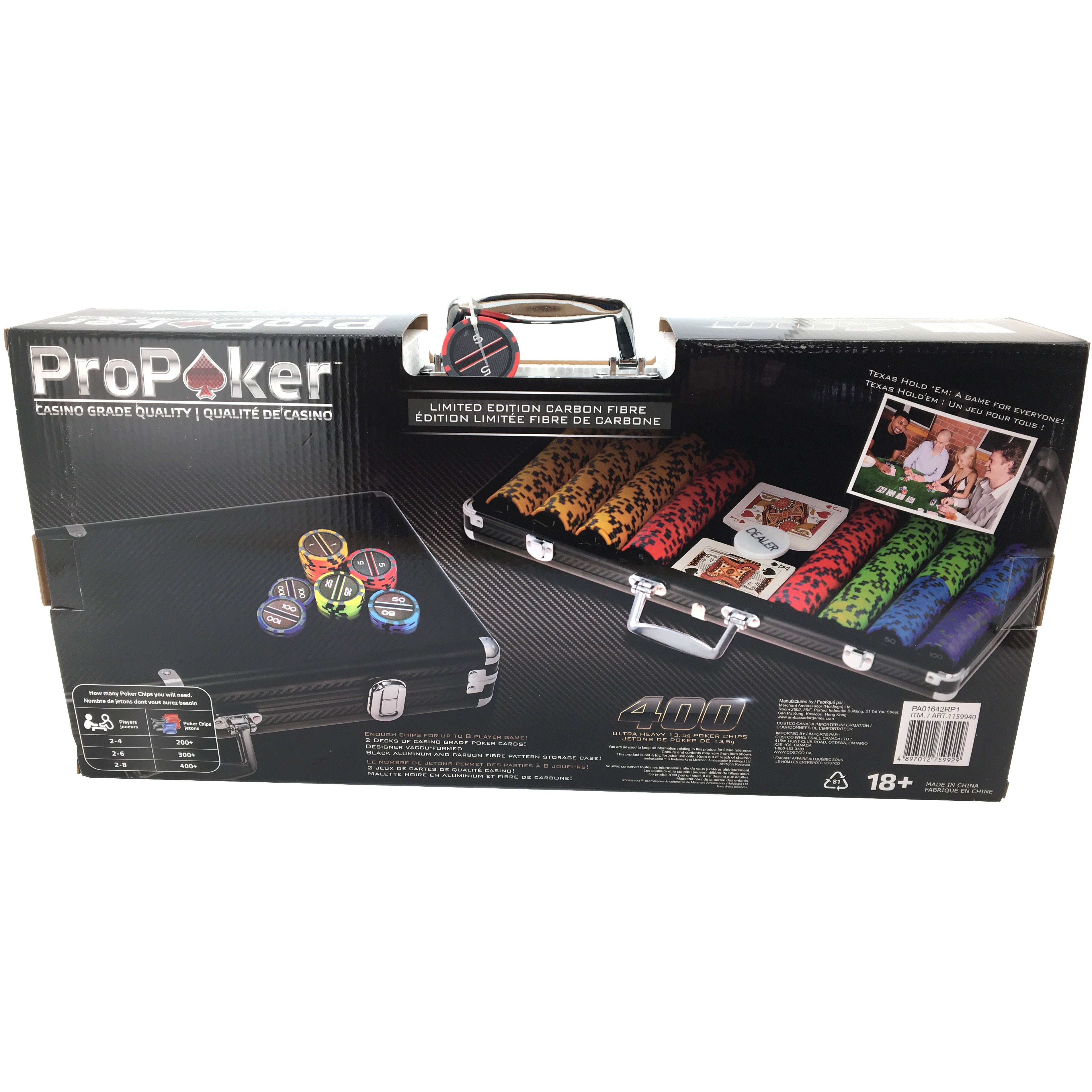 Pro Proker Chips with Case / 400 Piece Set / Carbon Fiber Poker Chips / 2 Decks of Cards **DEALS**