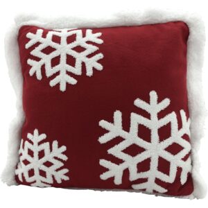 Plush Christmas Pillow with Shearling Accent / Red and White / Couch Pillow / 15.5"x15.5"