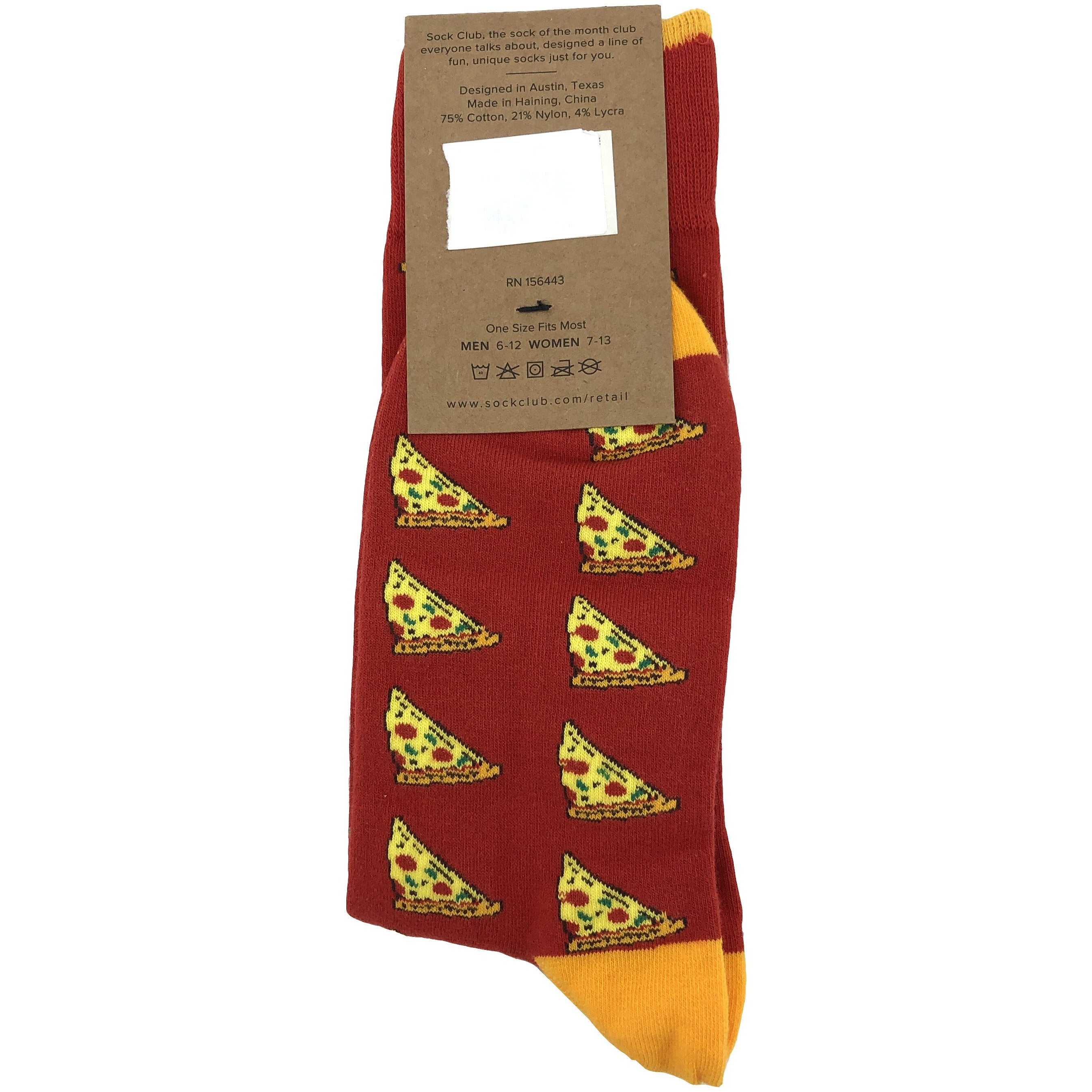 Sock Club novelty socks for men and women with Pizza slice design