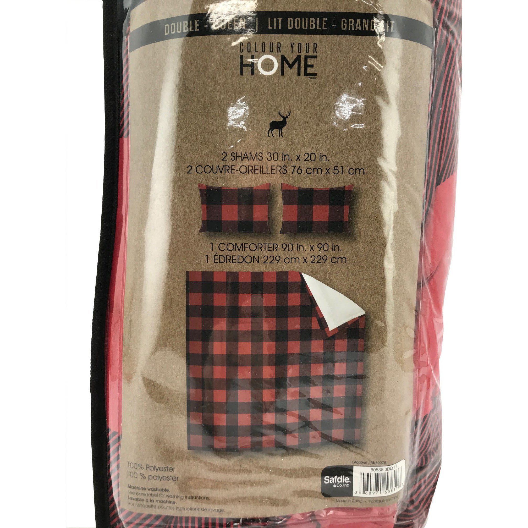 Red and  Black Plaid Bed in a bag comforter set 3 Pieces