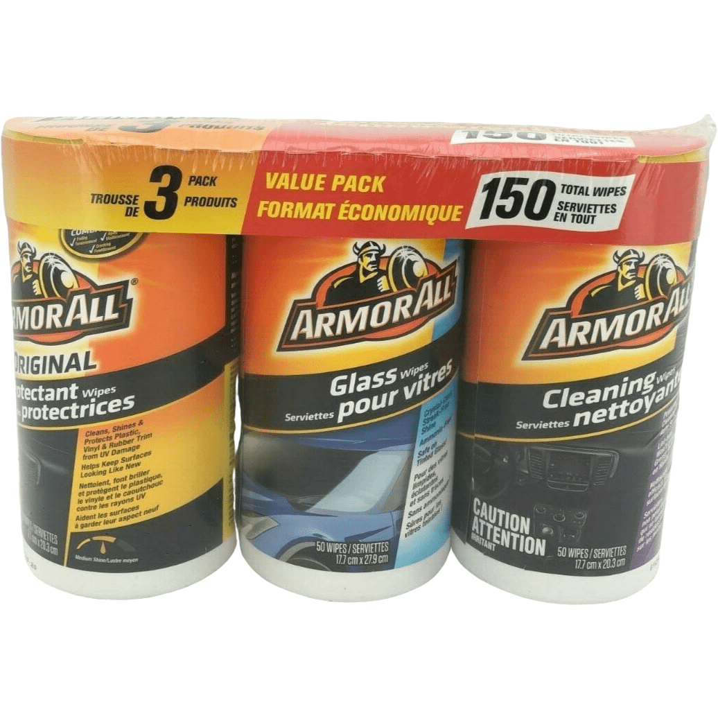 Armor All Car Detailing Value Pack / 50 Wipes per / Cleaning, Glass, and Protectant Wipes
