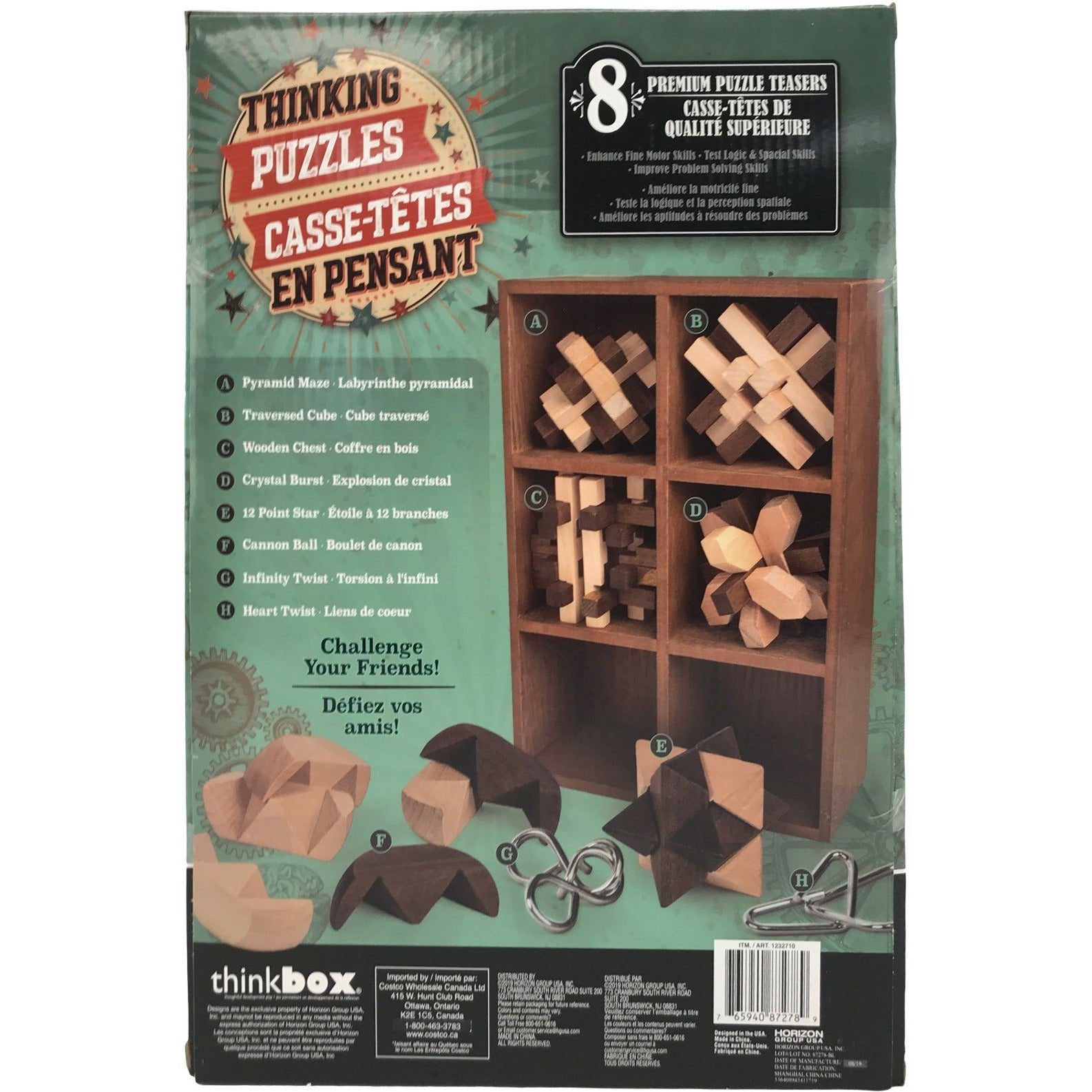 Thinkbox Thinking Puzzles 8 premium brain teaseing puzzles made of 100% Wood