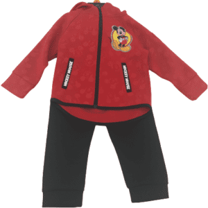 Disney Junior Kid's Mickey Mouse 2 Piece Outfit / Zip Up Sweater & Pants / Red and Black / Various Sizes