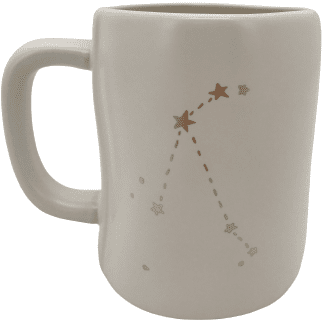 Rae Dunn "Aries" Coffee Mug / White with Gold / Large Lettering / Astrological Sign