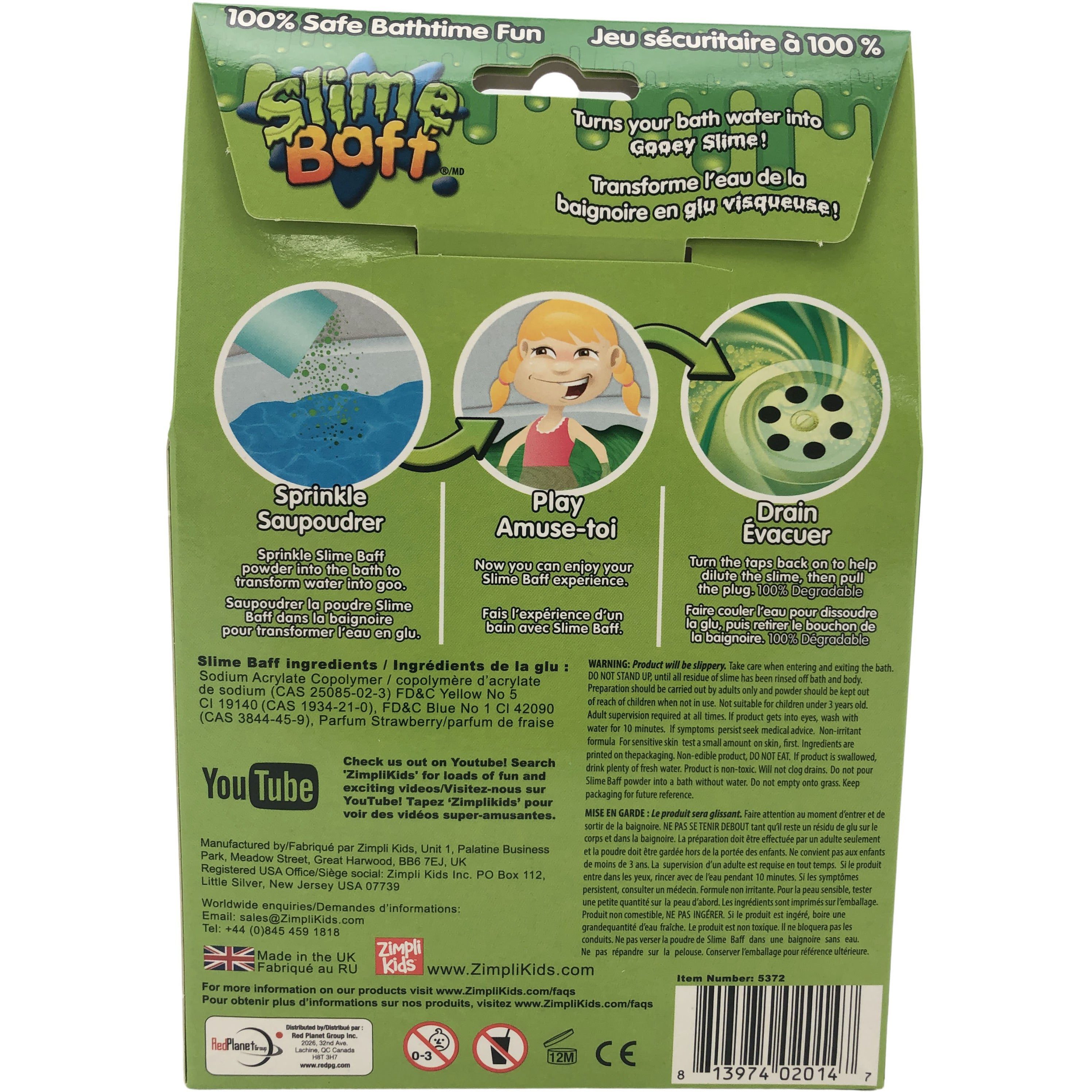 Zimple Kids Slime Baff / Bath Powder / Not Toxic / Biodegradeable / Gunky Green
