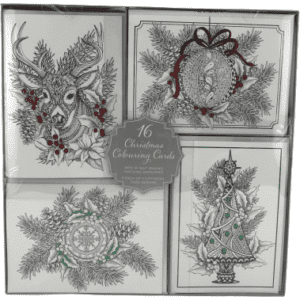 16 Christmas Greeting Cards: Red, Green and Grey in Colours