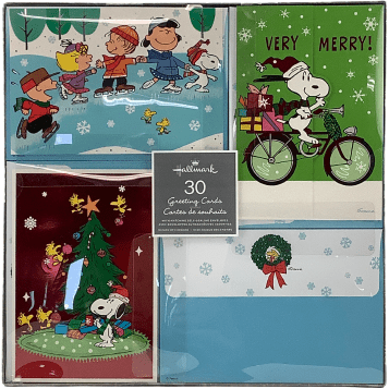 Hallmark Christmas Greeting Cards: 30 Pack: Peanuts Themed