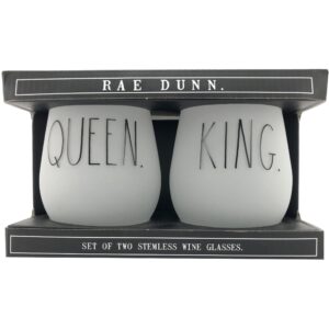 Rae Dunn Forsten Wine Glass Set with Queen and King Written onside