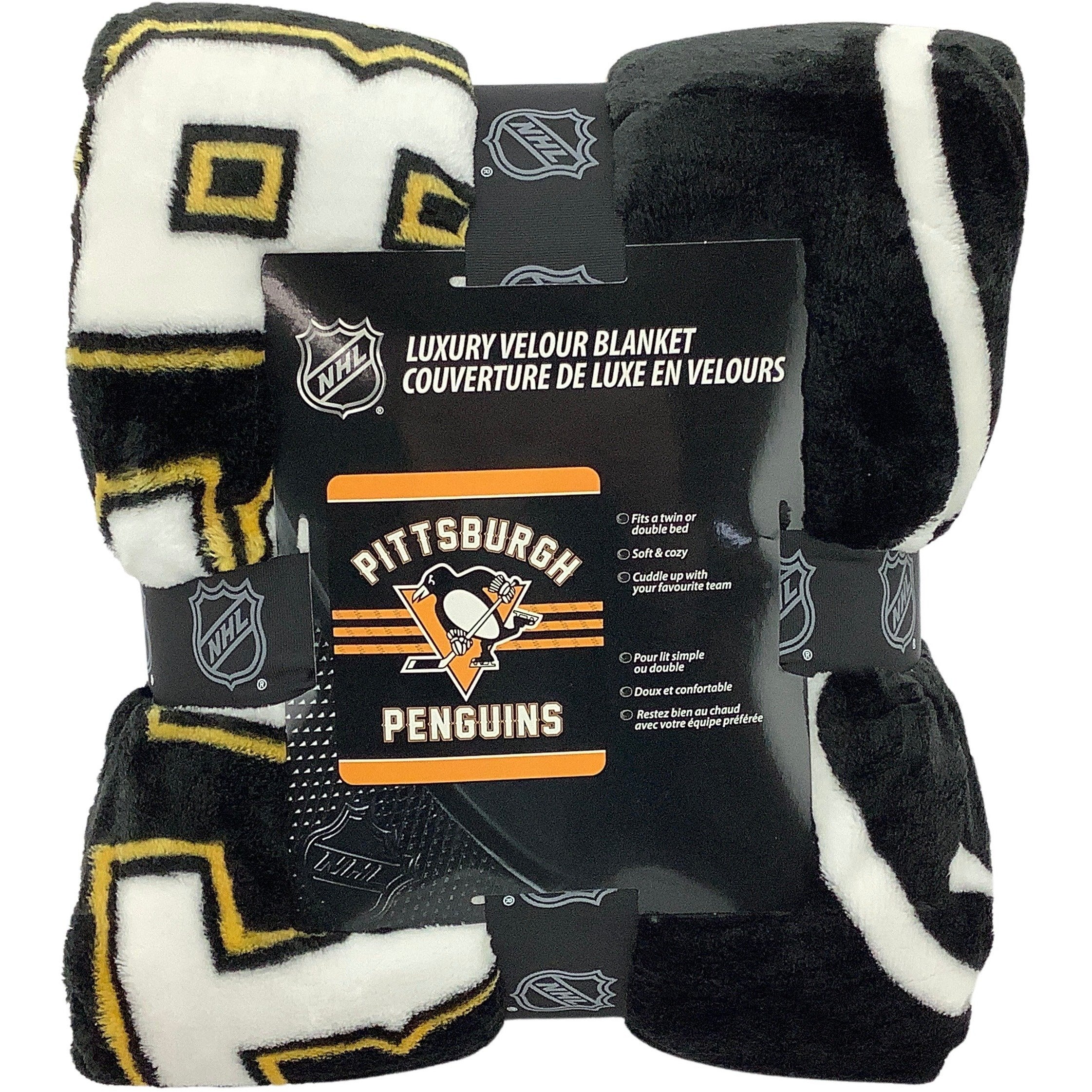 NHL Pittsburg Penguins Velour Blanket / Hockey Theme / Throw Blanket