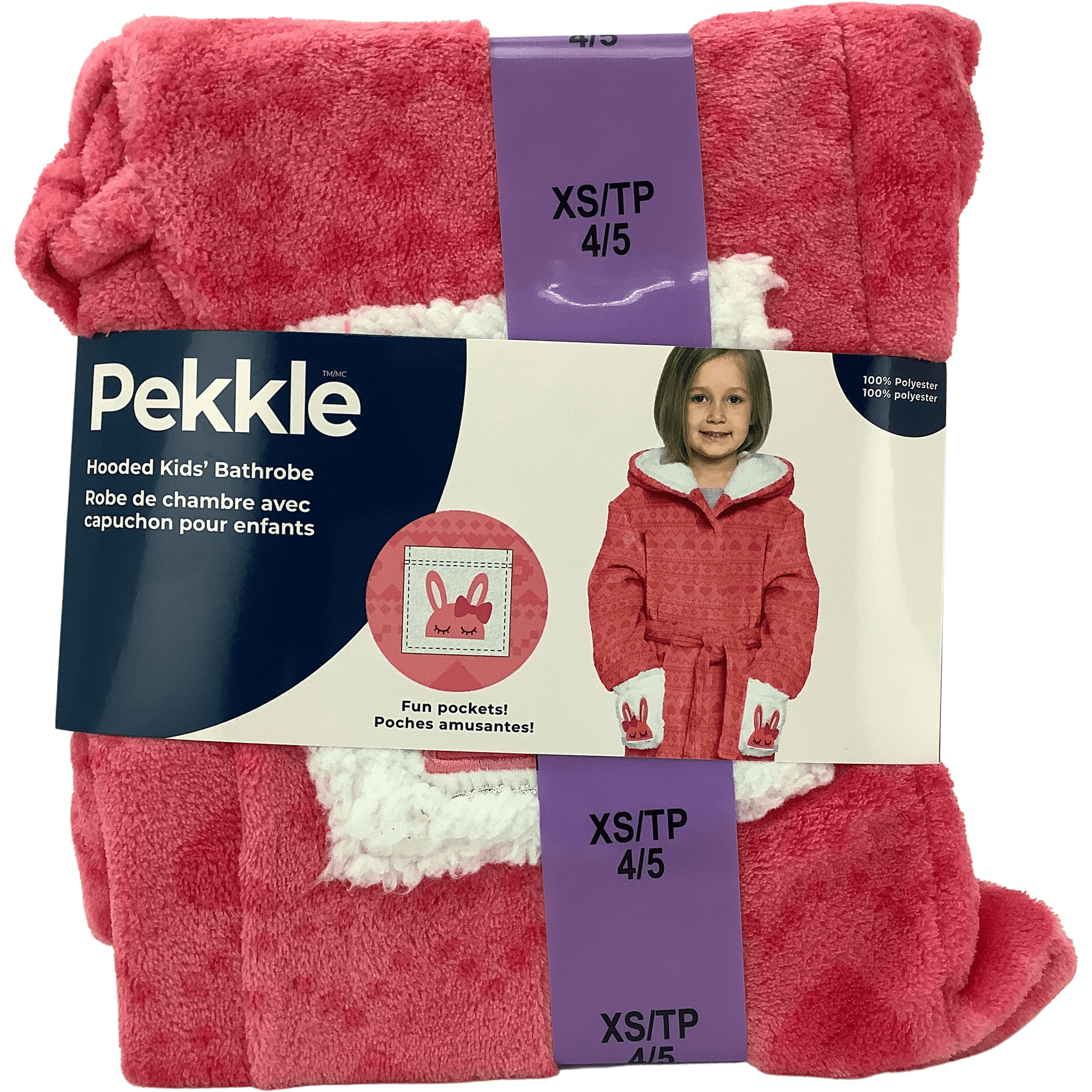 Pekkle Girl's Hooded Bathrobe / Pink / Kid's House Coat / Various Sizes