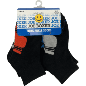 Joe Boxer Boy's Socks / Ankle Socks / Black with Multicolour Accents / 6 Pack / Shoe Size 6-1.5