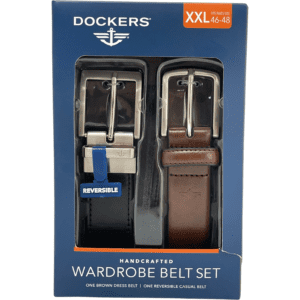 Dockers Men's Belt Set / 2 Belts / Black & Brown / Size XXL