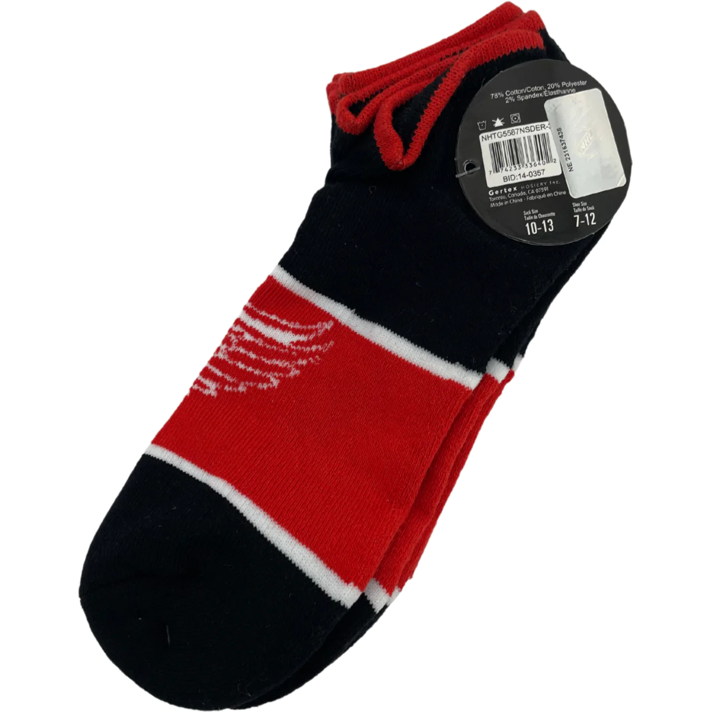 NHL Men's Socks / Detroit Red Wings / Ankle Socks / 3 Pack / Black and Red / Shoe Size 7-12