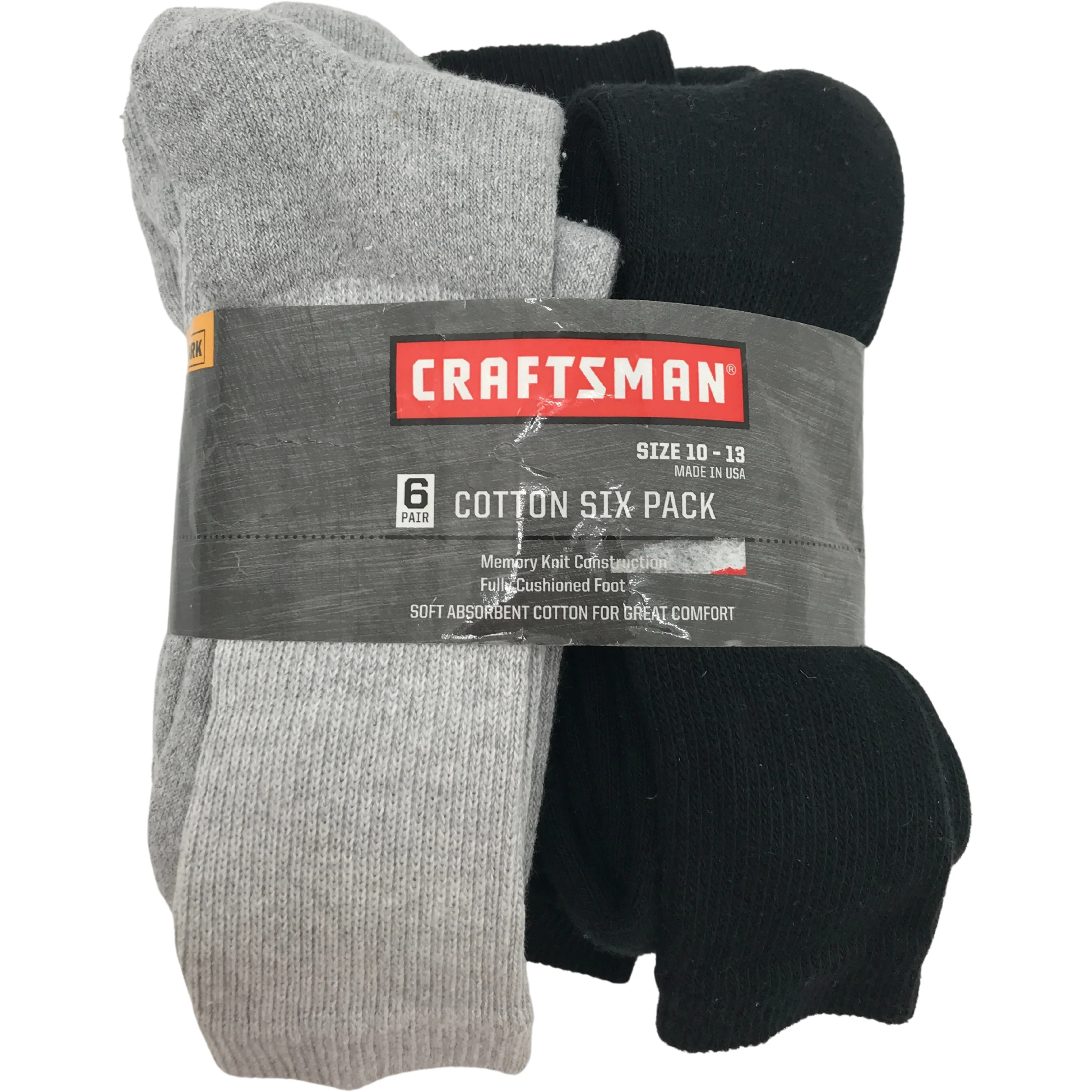 Craftsman Men's Work Socks / Grey & Black / 6 Pack / Cotton Socks