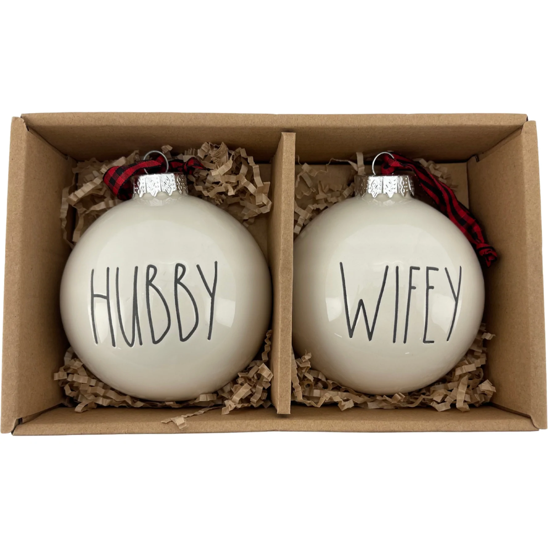 Rae Dunn Christmas Ornament Set / "Hubby" and "Wifey" / White & Black **DEALS**