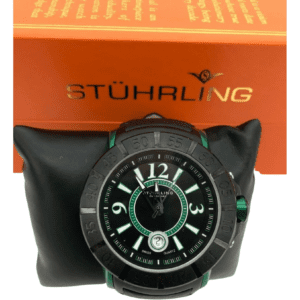 Stuhrling Men's Wrist Watch / Lifestyles Sentry Swiss Quartz / Black with Green **DEALS**