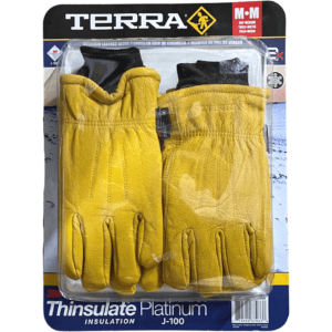 Terra Work Gloves / Deer Skin Gloves / Thinsulate / Gold Colour / Pack of 2 / Size Medium