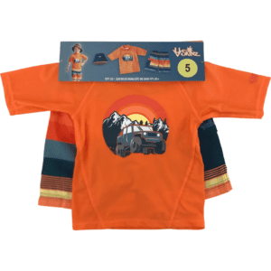 UV Skinz Boys Swim Suit Set / Swim Trunks, Swim Top with Hat / Truck Theme / Orange / Various Sizes