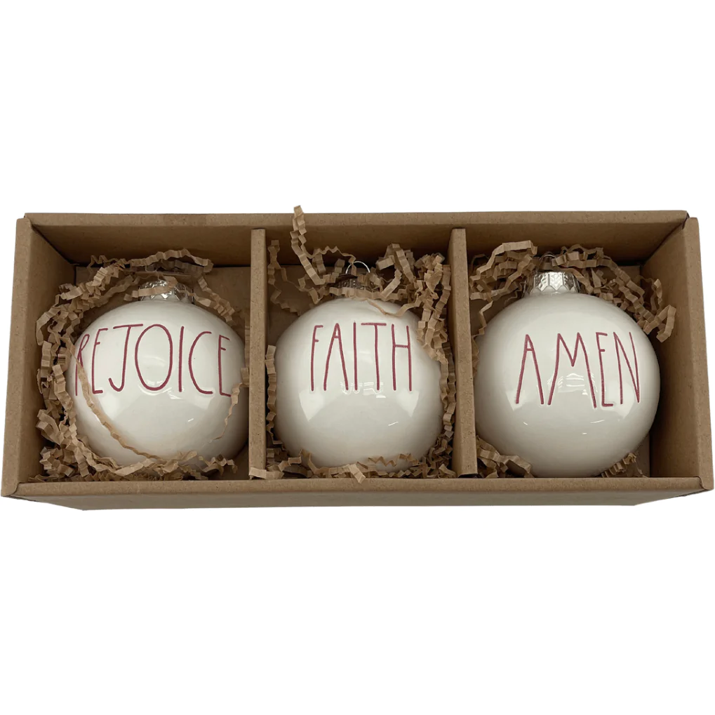 Rae Dunn Christmas Tree Ornaments / White & Red / 3 Pack
