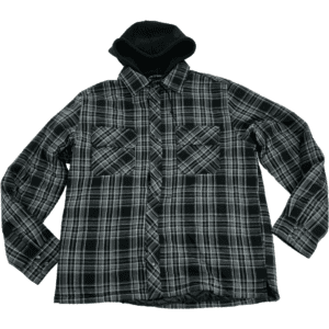 BC Clothing Men's Plaid Jacket / Hooded Jacket / Light Grey & Black Plaid / Size XLarge **No Tags**