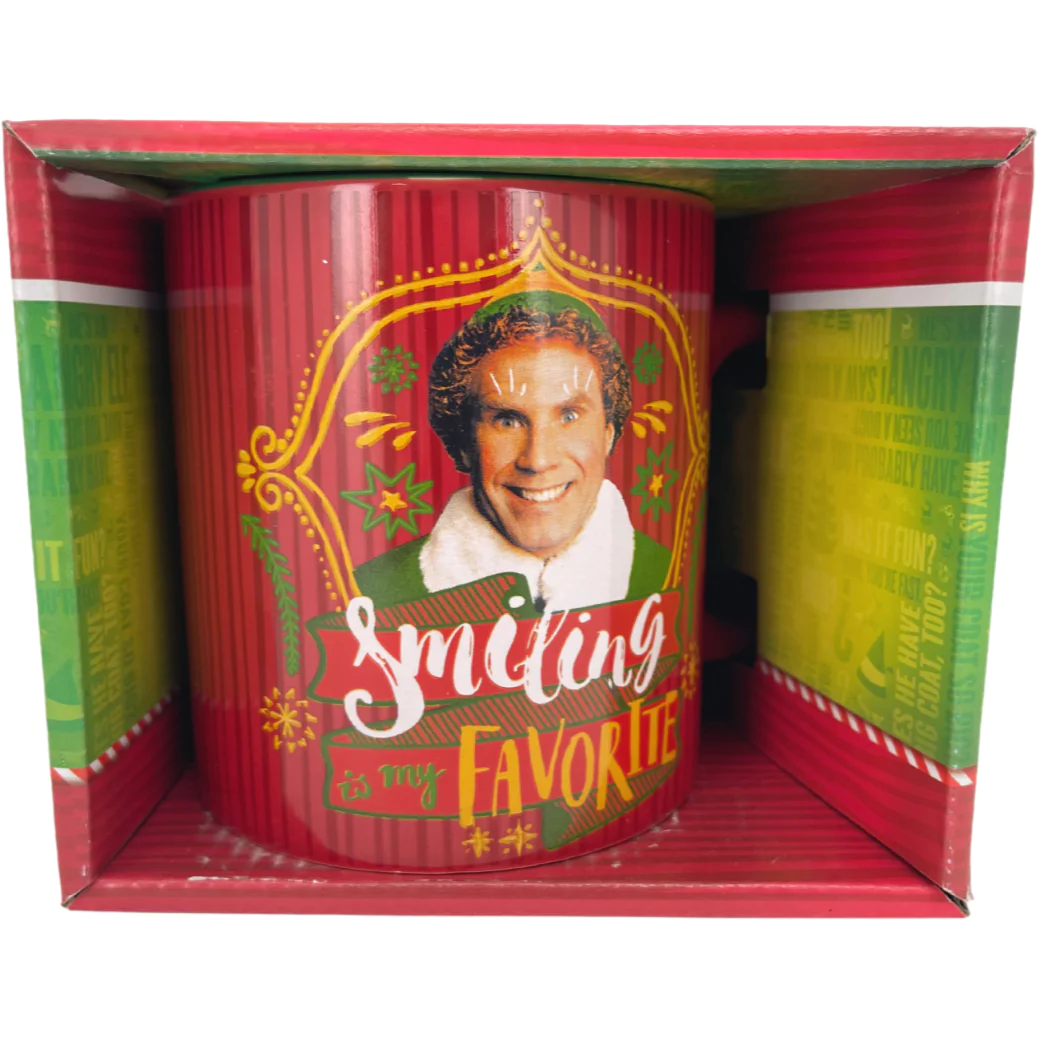 Silver Buffalo Elf Christmas Coffee Mug / "Smiling is my Favourite" / Red with Design / 591 mL Coffee Mug