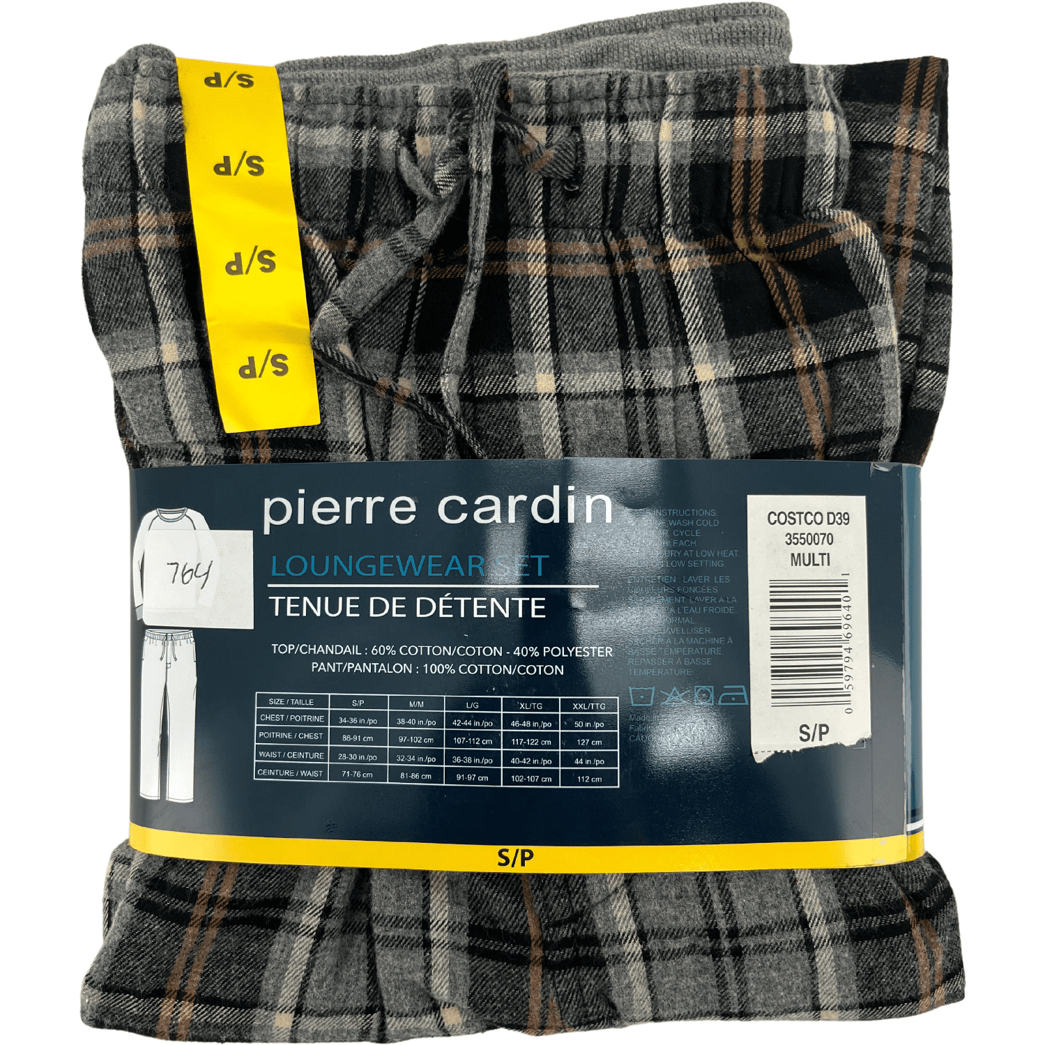Pierre Cardin Men's Pyjama Set / Long Sleeve Top & Flannel Pants / Grey / Various Sizes