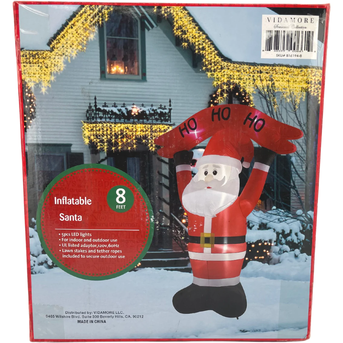 Vidamore Inflatable Santa Claus / 8 ft Tall / "HoHoHo" Sign / Outdoor Christmas Decorations