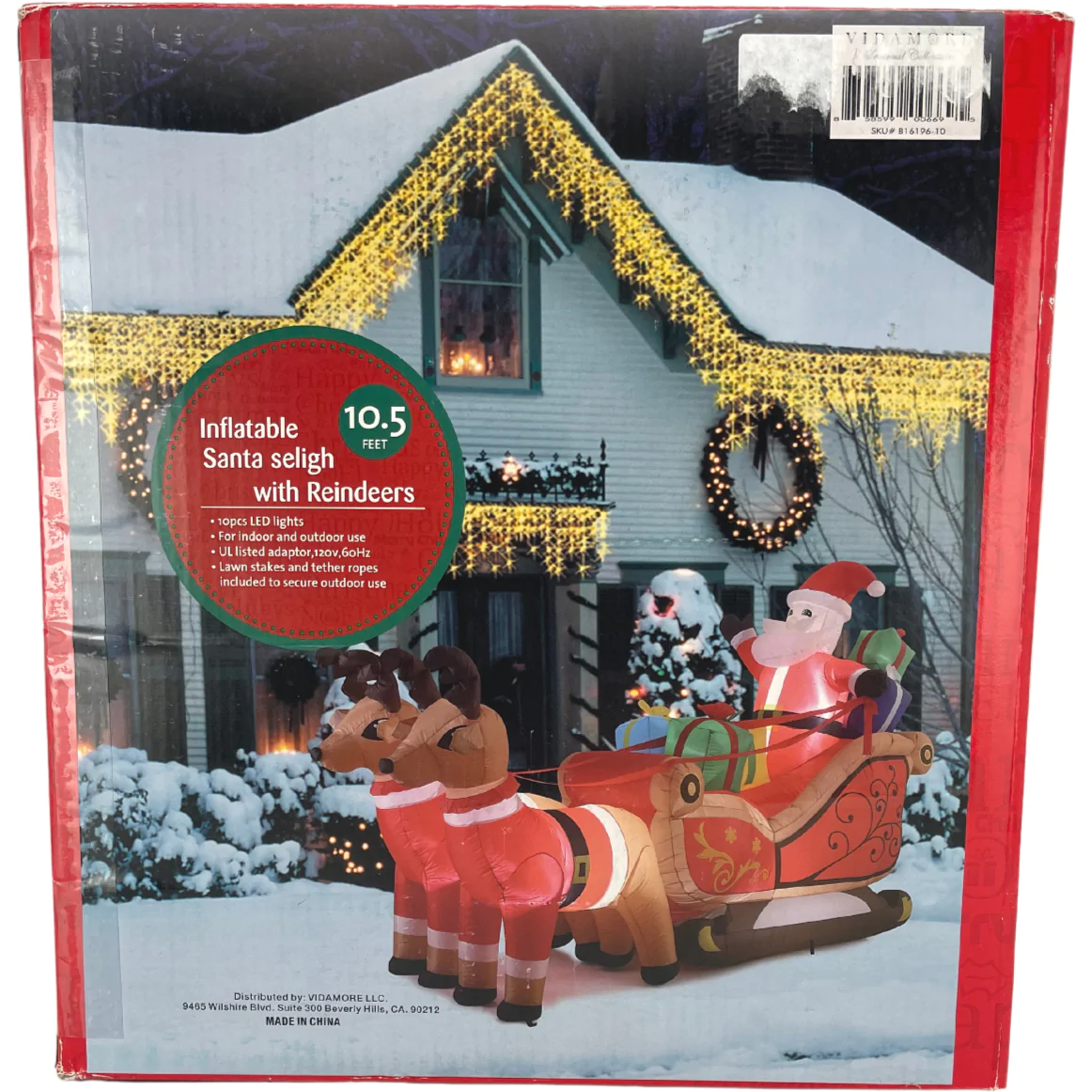 Vidamore Inflatable Santa Sleigh with Reindeers / 10.5 ft Tall / Outdoor Christmas Decorations