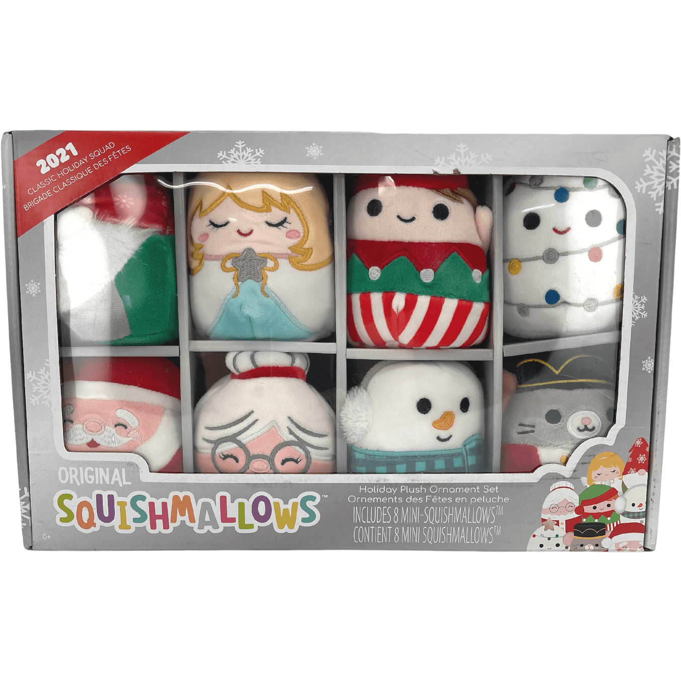 Squishmallows Holiday Plush Ornament Set / 8 Mini Squishmallow / 2021 Classic Holiday Squad
