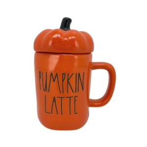 Rae Dunn Orange Pumpkin Latte Coffee Mug with Pumpkin Topper